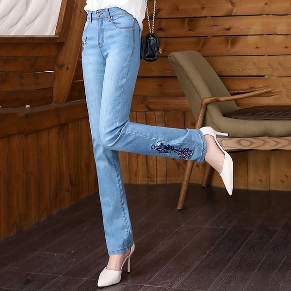 women's jeans 2021 spring and autumn korean style straight embroidery slim fit european american high waist women, Blue
women's jeans 2021 spring and autumn korean style straight embroidery slim fit european american high waist women, Blue