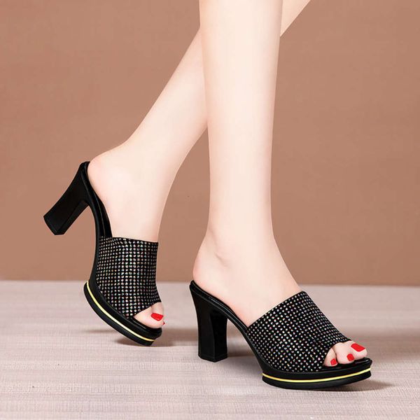 high heel color diamond sandals summer wear thick fish mouth sho round head women's slippers, Black
high heel color diamond sandals summer wear thick fish mouth sho round head women's slippers, Black