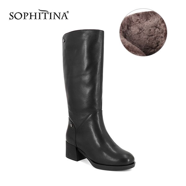 sophitina genuine leather women boots comfortable thick heel round toe keep warm wool fur fashion knee-high winter boots ba6 210513, Black
sophitina genuine leather women boots comfortable thick heel round toe keep warm wool fur fashion knee-high winter boots ba6 210513, Black