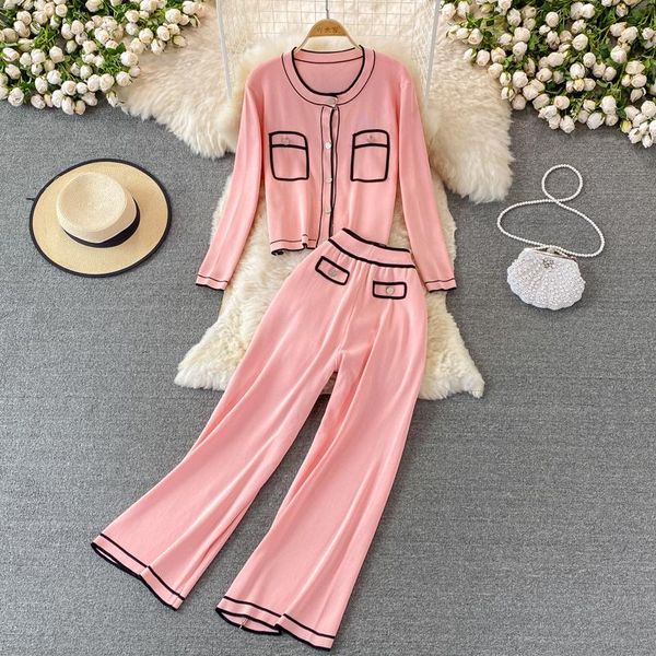 women's two piece pants autumn round neck long sleeve single breasted solid color knit cardigan set high waist wide leg sweater two-pie, White
women's two piece pants autumn round neck long sleeve single breasted solid color knit cardigan set high waist wide leg sweater two-pie, White