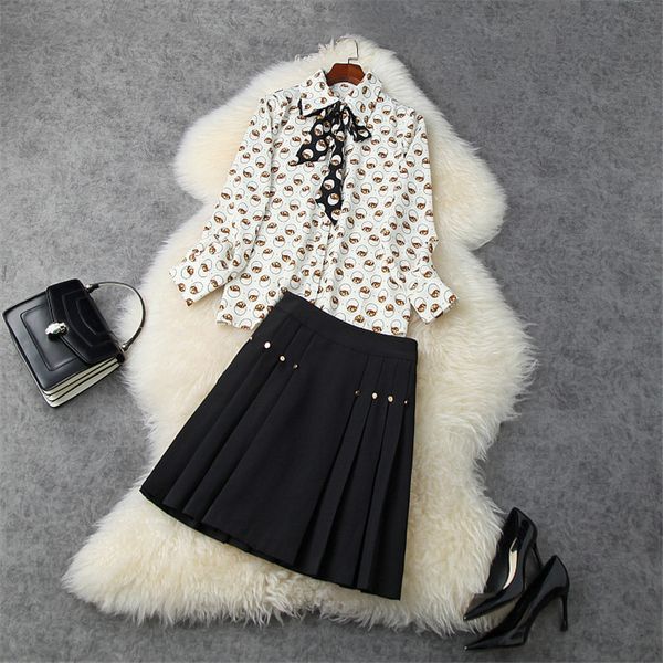 spring fashion runway two female garments printed blouse skirt plied short suit and twinset party, Black
spring fashion runway two female garments printed blouse skirt plied short suit and twinset party, Black