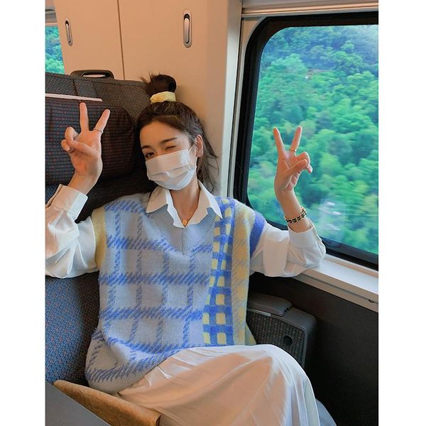 women's vests sweater vest in college style knitted loose korean plaid, Black;white
women's vests sweater vest in college style knitted loose korean plaid, Black;white