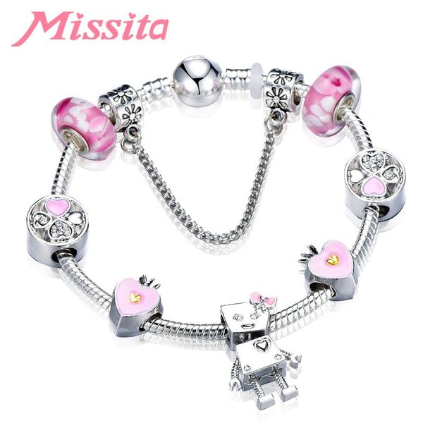 charm bracelets missita love heart series bracelet with bella robot pink clover pattern beads for women brand wedding gift, Golden;silver
charm bracelets missita love heart series bracelet with bella robot pink clover pattern beads for women brand wedding gift, Golden;silver
