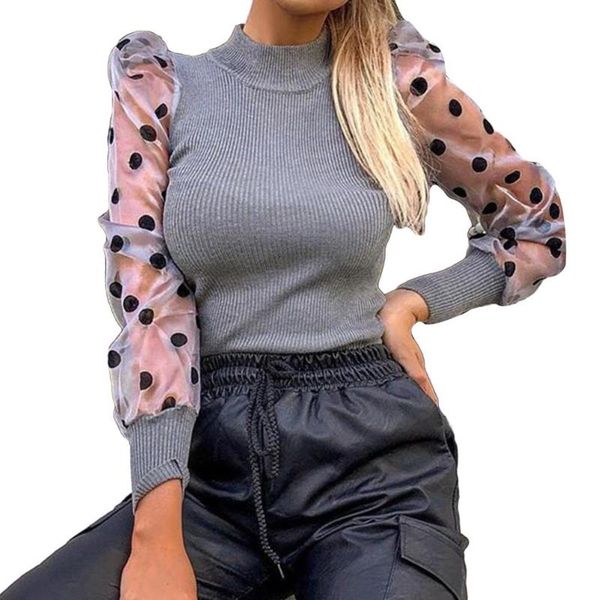 women's sweaters women autumn polka dot long mesh puff sleeve ribbed sweater bottoming shirt suitable for work school shopping lounge w, White;black 
women's sweaters women autumn polka dot long mesh puff sleeve ribbed sweater bottoming shirt suitable for work school shopping lounge w, White;black