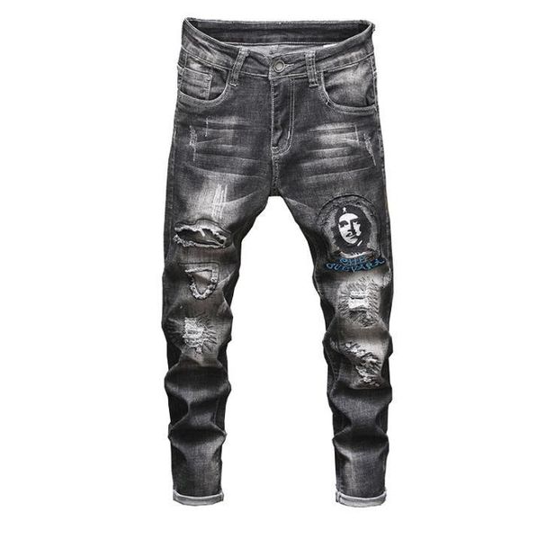 men's jeans guevara che badges patch destroyed skinny mens stretch denim punk fashion cotton black hip hop pants #1901, Blue
men's jeans guevara che badges patch destroyed skinny mens stretch denim punk fashion cotton black hip hop pants #1901, Blue