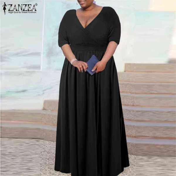 women elegant half sleeve sundress zanzea casual v neck solid party vestido spring retro maxi kaftan oversize holiday dress y220214, Black;gray
women elegant half sleeve sundress zanzea casual v neck solid party vestido spring retro maxi kaftan oversize holiday dress y220214, Black;gray