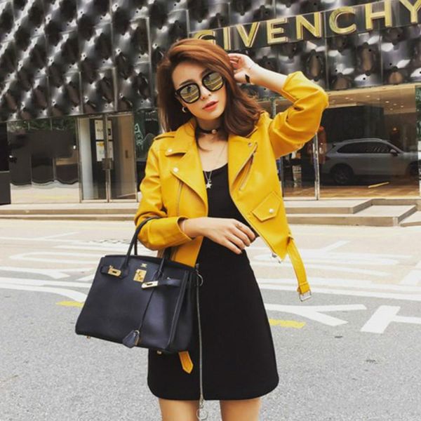 women's leather & faux autumn winter street short washed pu jacket zipper bright colors ladies basic jackets with belt, Black
women's leather & faux autumn winter street short washed pu jacket zipper bright colors ladies basic jackets with belt, Black
