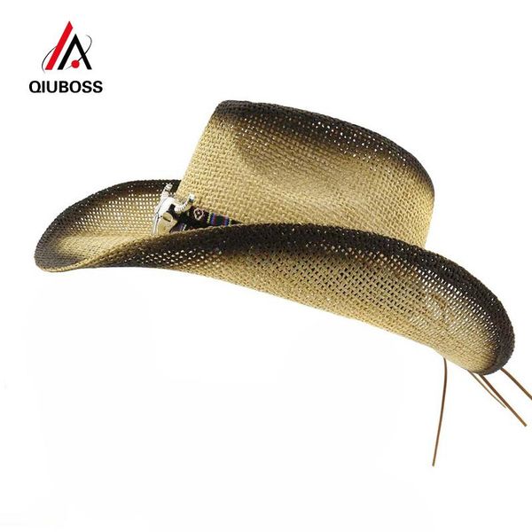 cloches qiuboss high-q wide brim paper straw beach hat men women bull head ribbon decorate black spray paint cowboy hats panama sunhat, Blue;gray
cloches qiuboss high-q wide brim paper straw beach hat men women bull head ribbon decorate black spray paint cowboy hats panama sunhat, Blue;gray