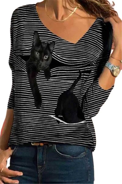 women's t-shirt cute striped cat diagonal collar autumn casual long sleeve female easy plus size black blue red tees s-5xl, White
women's t-shirt cute striped cat diagonal collar autumn casual long sleeve female easy plus size black blue red tees s-5xl, White