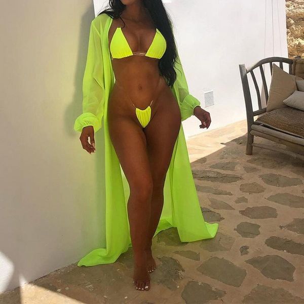 women's swimwear 2021 summer women three colors 3-piece beach swimsuit full sleeve long coat halter skiny bikini suit set bather, White;black
women's swimwear 2021 summer women three colors 3-piece beach swimsuit full sleeve long coat halter skiny bikini suit set bather, White;black