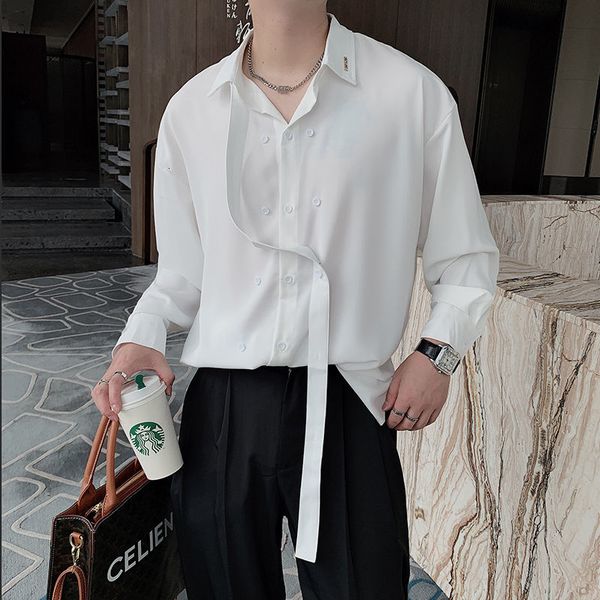 men's casual shirts solid color long sleeve shirt, casual social clothing, tie design, korean fashion, autumn, 2021, White;black
men's casual shirts solid color long sleeve shirt, casual social clothing, tie design, korean fashion, autumn, 2021, White;black
