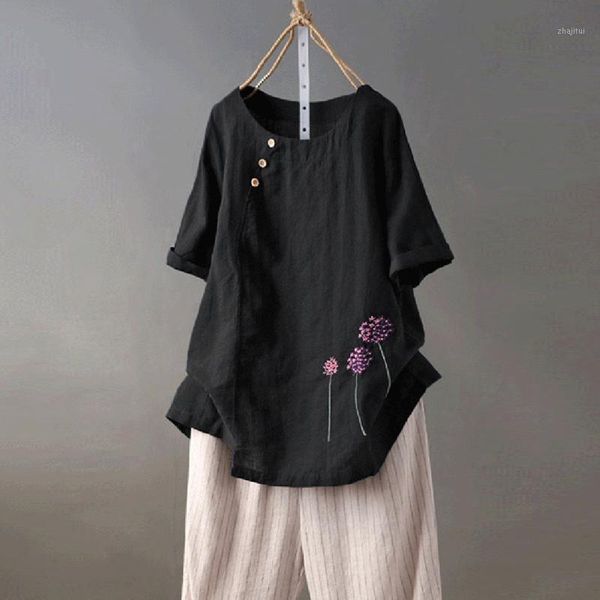 women's blouses & shirts women cotton and linen t shirt floral embroidery o-neck button casual tee summer loose tshirt, White
women's blouses & shirts women cotton and linen t shirt floral embroidery o-neck button casual tee summer loose tshirt, White