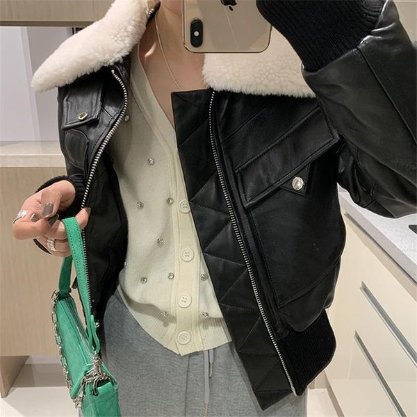 women's jackets autumn winter faux lambswool collar short coat women black lapel pocket zipper motorcycle punk pu leather padded jacket, Black;brown
women's jackets autumn winter faux lambswool collar short coat women black lapel pocket zipper motorcycle punk pu leather padded jacket, Black;brown