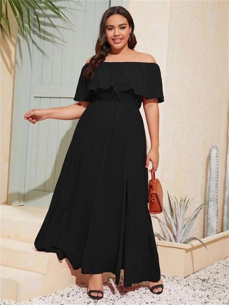 plus size dresses off shoulder dress women summer ruffles slash neck short sleeve solid casual side split beach, Black
plus size dresses off shoulder dress women summer ruffles slash neck short sleeve solid casual side split beach, Black