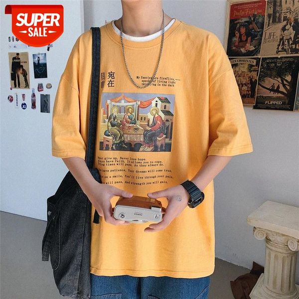 short-sleeved t-shirt men's year trend tide brand ins hong kong style loose summer round neck five-point sleeves #r41i, White;black
short-sleeved t-shirt men's year trend tide brand ins hong kong style loose summer round neck five-point sleeves #r41i, White;black