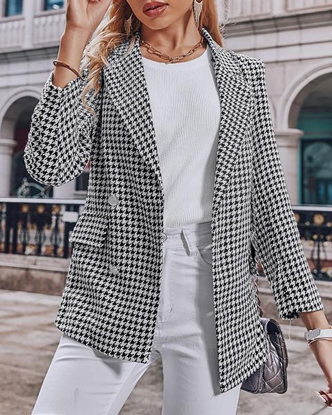 women's suits & blazers houndstooth flap detail double breasted blazer, White;black
women's suits & blazers houndstooth flap detail double breasted blazer, White;black