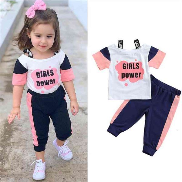 0-5y summer kids girls casual clothes sets letter printed off shoulder t shirts long pants 2pcs, White
0-5y summer kids girls casual clothes sets letter printed off shoulder t shirts long pants 2pcs, White
