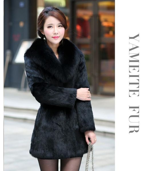 women's fur & faux real genuine natural coat with collar fashion jacket outwear warm winter, Black
women's fur & faux real genuine natural coat with collar fashion jacket outwear warm winter, Black