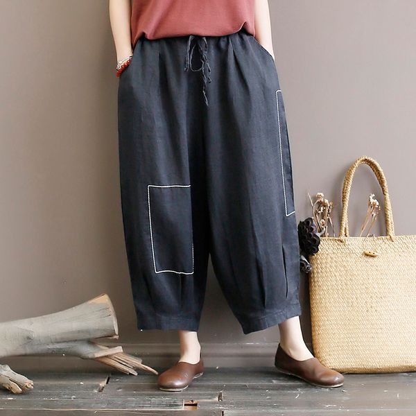 original womens art embroidery line ramie womens pants loose large size lace lantern pants linen eight pants thin summer, Black;white
original womens art embroidery line ramie womens pants loose large size lace lantern pants linen eight pants thin summer, Black;white