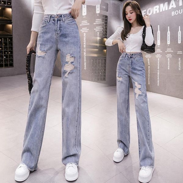 women's jeans women ripped spring summer thin loose casual all-match streetwear wide-leg high waist straight-leg denim trousers, Blue
women's jeans women ripped spring summer thin loose casual all-match streetwear wide-leg high waist straight-leg denim trousers, Blue