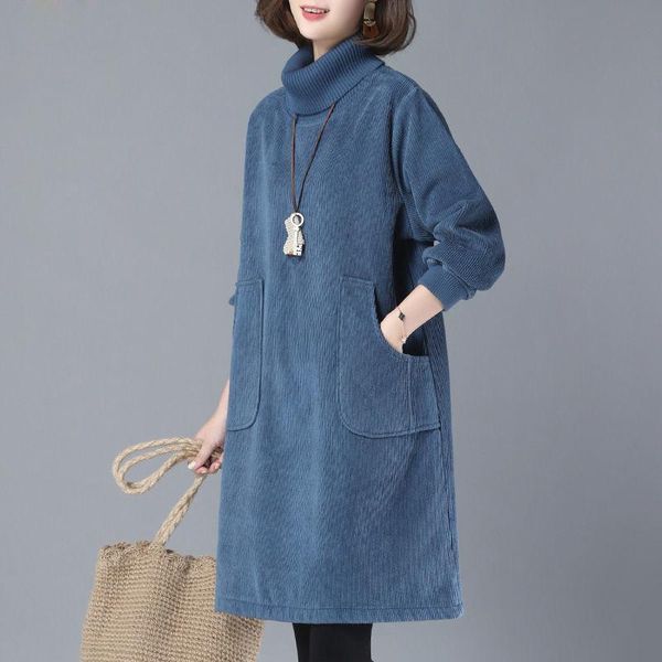 elegant corduroy women dress autumn winter a-line lady turtleneck long sleeve warm big pockets casual dresses, Black;gray
elegant corduroy women dress autumn winter a-line lady turtleneck long sleeve warm big pockets casual dresses, Black;gray