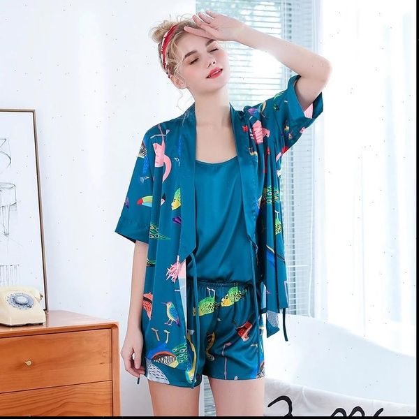 3 pcs pajamas sets with women sleepwear pants pyjama satin flower print nightwear silk negligee, Black;red
3 pcs pajamas sets with women sleepwear pants pyjama satin flower print nightwear silk negligee, Black;red