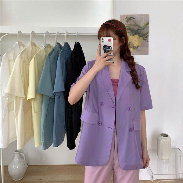 women's suits & blazers loose solid women blazer office lady streetwear vintage short sleeves casual retro thin double breasted 2021 su, White;black
women's suits & blazers loose solid women blazer office lady streetwear vintage short sleeves casual retro thin double breasted 2021 su, White;black