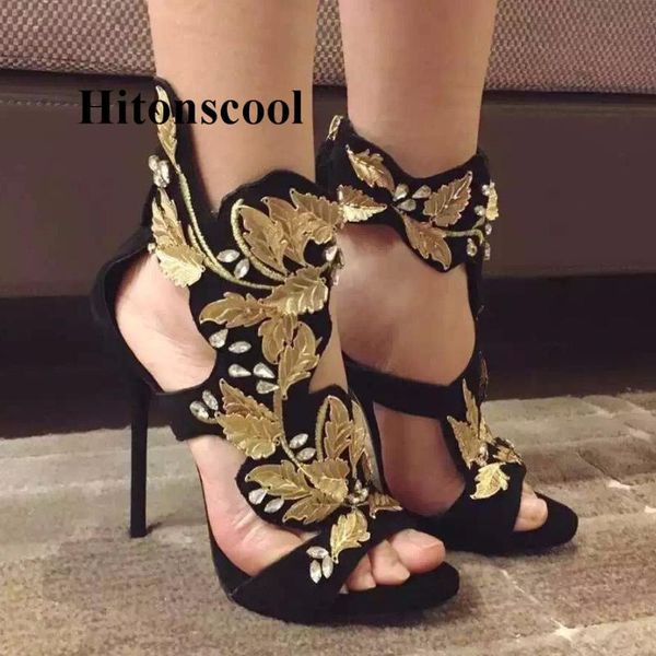 dress shoes drop summer gold leaf high heel sandals cutout party luxury flower wedding woman real po, Black
dress shoes drop summer gold leaf high heel sandals cutout party luxury flower wedding woman real po, Black
