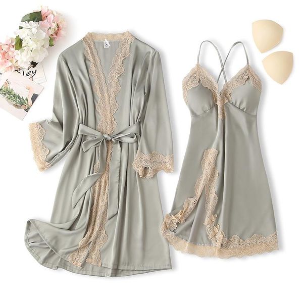 women's sleepwear lace bathrobe gown green split women kimono robe set casual satin 2pcs nightgown intimate lingerie short home clothin, Black;red
women's sleepwear lace bathrobe gown green split women kimono robe set casual satin 2pcs nightgown intimate lingerie short home clothin, Black;red