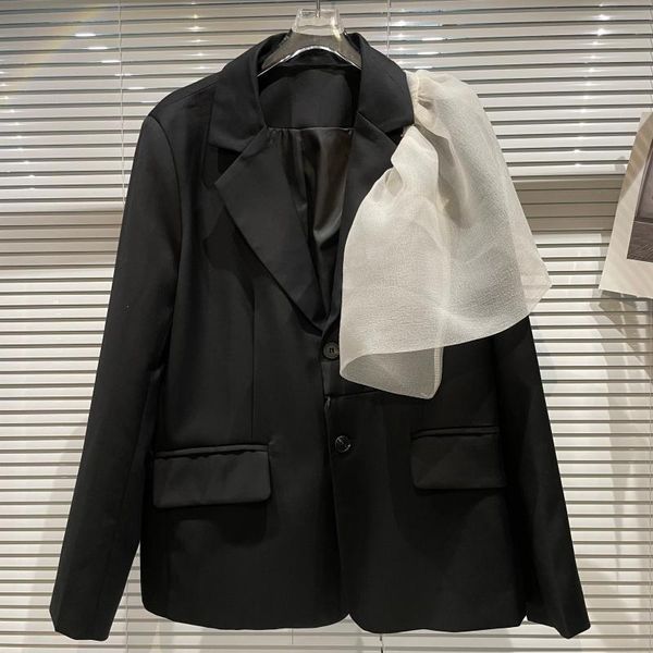 women's suits & blazers seebeautiful mesh stitching loose blazer coat notched collar long sleeve single breasted women autumn 2021 fash, White;black 
women's suits & blazers seebeautiful mesh stitching loose blazer coat notched collar long sleeve single breasted women autumn 2021 fash, White;black