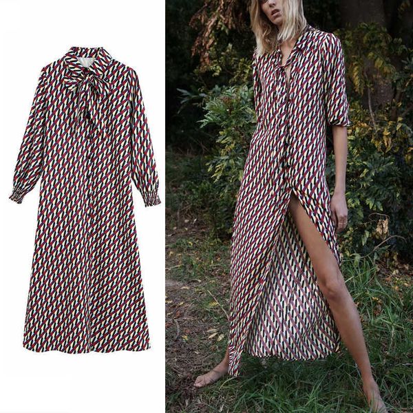 women long za autumn print dress elegant midi dress tied lapel collar long sleeve elastic cuff female vintage dresses 210602, Black;gray
women long za autumn print dress elegant midi dress tied lapel collar long sleeve elastic cuff female vintage dresses 210602, Black;gray