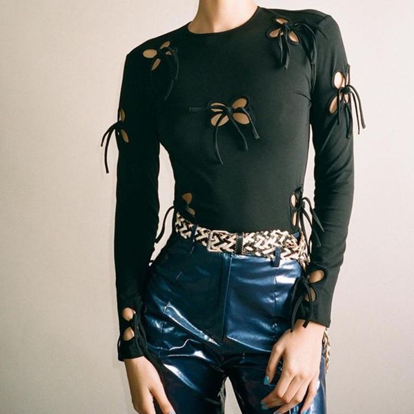 women's t-shirt 2021 black t shirt long sleeve floral holes hollow out lace up bow streetwear tee o neck backless, White
women's t-shirt 2021 black t shirt long sleeve floral holes hollow out lace up bow streetwear tee o neck backless, White