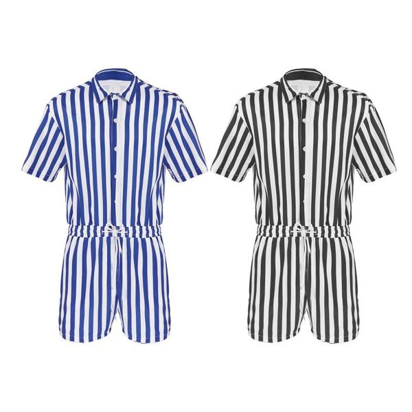 men's shorts men summer shirt jumpsuit stripes print front buttons elastic waist drawstring bodysuit sport workout gym casual wear, White;black
men's shorts men summer shirt jumpsuit stripes print front buttons elastic waist drawstring bodysuit sport workout gym casual wear, White;black