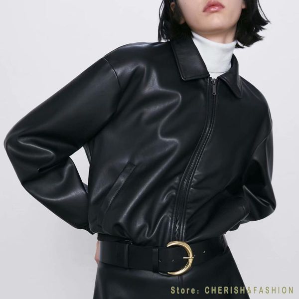 women's leather & faux fashion women spring autumn pu jacket casual slim soft moto biker female coat basic streetwear, Black
women's leather & faux fashion women spring autumn pu jacket casual slim soft moto biker female coat basic streetwear, Black