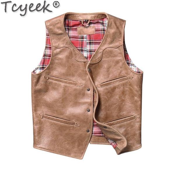 men's vests tcyeek 2021 brown american casual style leather vest men single breasted plus size 4xl genuine cowhide spring slim fit, Black;white
men's vests tcyeek 2021 brown american casual style leather vest men single breasted plus size 4xl genuine cowhide spring slim fit, Black;white