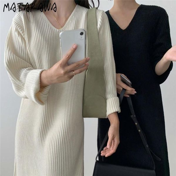 solid color long-sleeved sweater dress women korea minimalist robe slim v-neck loose casual women's dresses, Black;gray
solid color long-sleeved sweater dress women korea minimalist robe slim v-neck loose casual women's dresses, Black;gray
