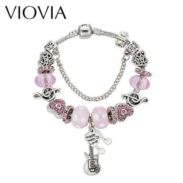 charm bracelets viovia lovely gift murano glass beads music bracelet fit original jewelry for women girls b16141, Golden;silver