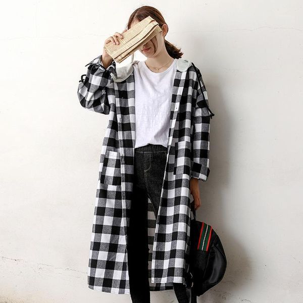 women's jackets johnature autumn single breasted hooded casual long plaid coat 2021 korean sleeve pockets all-match women shirt1, Black;brown
women's jackets johnature autumn single breasted hooded casual long plaid coat 2021 korean sleeve pockets all-match women shirt1, Black;brown