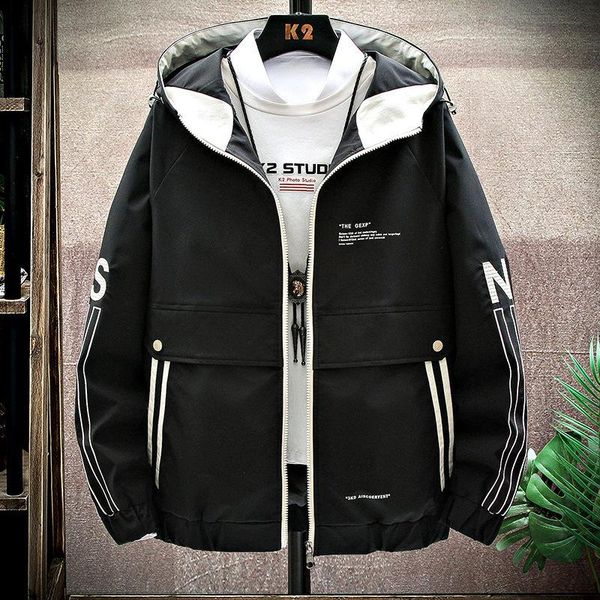 tooling style jacket spring and autumn trend handsome men's wild loose casual hooded color matching zipper jackets, Black;brown 
tooling style jacket spring and autumn trend handsome men's wild loose casual hooded color matching zipper jackets, Black;brown