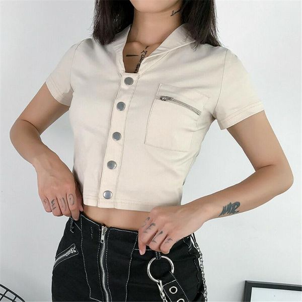 women's blouses & shirts style women ladies button casual short sleeve zipper blouse crop pure color pocket turn-down collar, White
women's blouses & shirts style women ladies button casual short sleeve zipper blouse crop pure color pocket turn-down collar, White