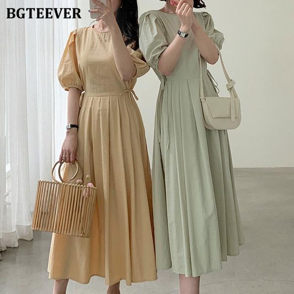 casual solid midi dress for women o-neck puff short sleeve lace-up female dresses 2021 summer ladies pleated party, White;black
casual solid midi dress for women o-neck puff short sleeve lace-up female dresses 2021 summer ladies pleated party, White;black