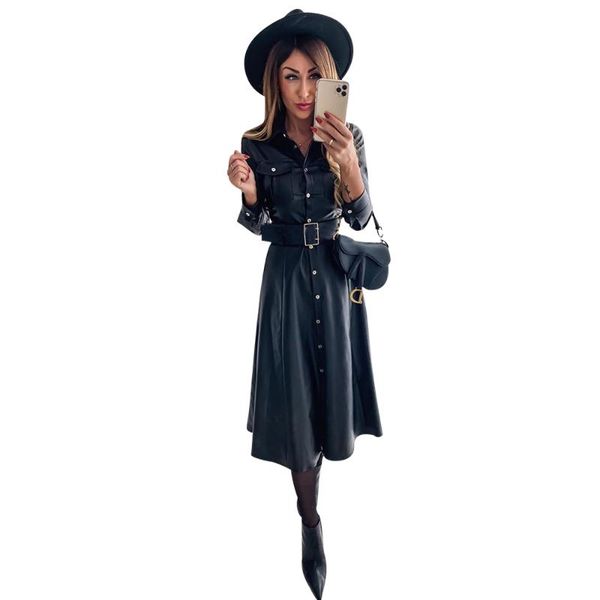 sashes pu leather a-line sheath dresses women turn-down collar long sleeve party night club office lady bodycon dress d30 casual, Black;gray
sashes pu leather a-line sheath dresses women turn-down collar long sleeve party night club office lady bodycon dress d30 casual, Black;gray