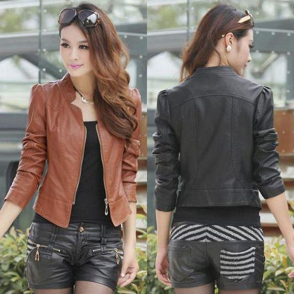 women's jackets autumn/winter korean women pu leather clothing bomberjacket female slim motorcycle coat chaquetas mujer, Black;brown
women's jackets autumn/winter korean women pu leather clothing bomberjacket female slim motorcycle coat chaquetas mujer, Black;brown