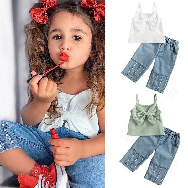 clothing sets children kids girls casual outfits suits girl sleeveless bowknot vest tank beaded jeans with slant pockets clothes set, White
clothing sets children kids girls casual outfits suits girl sleeveless bowknot vest tank beaded jeans with slant pockets clothes set, White