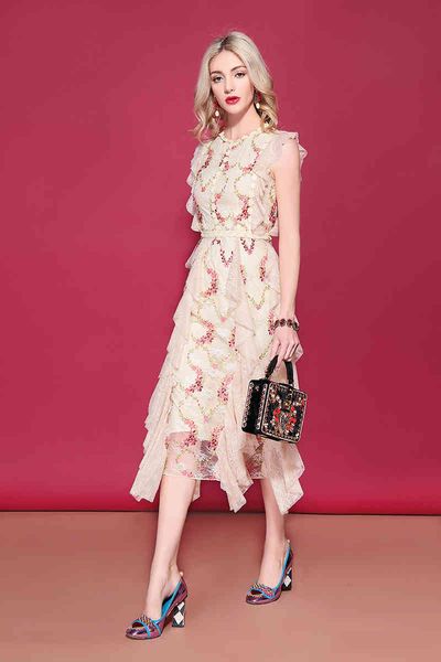 runway summer holiday dress women's sleeveless mesh lace flower embroidery mid-calf ruched ruffles party dresses, White;black
runway summer holiday dress women's sleeveless mesh lace flower embroidery mid-calf ruched ruffles party dresses, White;black