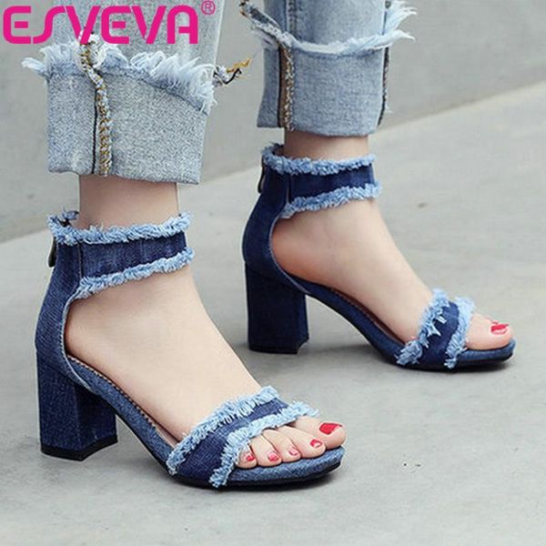 women sandals denim square high heels ankle strap summer elegant zip round toe shoes pumps size 34-43, Black
women sandals denim square high heels ankle strap summer elegant zip round toe shoes pumps size 34-43, Black