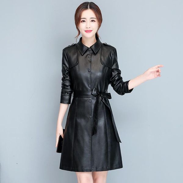 women's leather & faux long jacket lapel sleeves women elegant washed pu windproof coat casual windbreaker chic outerwear, Black
women's leather & faux long jacket lapel sleeves women elegant washed pu windproof coat casual windbreaker chic outerwear, Black
