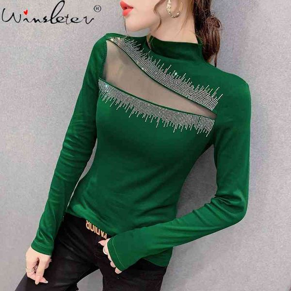 women's t-shirt spring fall european clothes chic patchwork mesh shiny diamonds ropa mujer cotton bottoming shirt tees t, White
women's t-shirt spring fall european clothes chic patchwork mesh shiny diamonds ropa mujer cotton bottoming shirt tees t, White