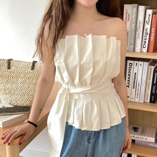 women's blouses & shirts sannian women shirt summer strapless pleated design lace-up waist short section bud type wrap clothes, White
women's blouses & shirts sannian women shirt summer strapless pleated design lace-up waist short section bud type wrap clothes, White