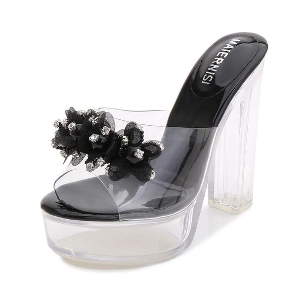 transparent slippers square head open toes high heel crystal women's shoes heels 13cm dress, Black
transparent slippers square head open toes high heel crystal women's shoes heels 13cm dress, Black